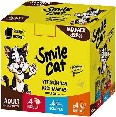 YAŞ KEDİ MAMASI 85G 12Lİ SMİLE Karma Paket