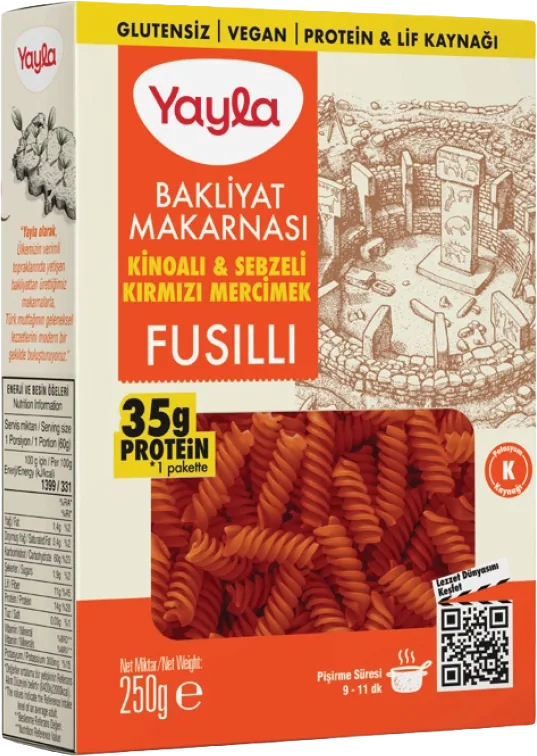 BAKLİYAT MAKARNASI 250G YAYLA FUSILLI KIRMIZI MERCİMEKLİ