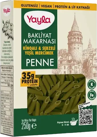 BAKLİYAT MAKARNASI 250G YAYLA PENNE YEŞİL MERCİMEKLİ